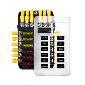 12 Way 12 Volt Fuses Block Box, Waterproof Boat Fuse Panel with LED Warning Indicator 12 Circuits with Negative Bus ATC/ATO Blade for Car Marine RV Truck DC 12-24V(Fuse and Terminals Included)