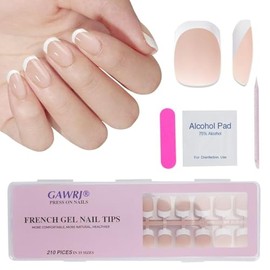 210 Uñas Postizas Blancas Francesas, Cortas, Cuadradas, Color Nude, de Gel Suave, Prediseñadas, de Larga Duración, para Decoración de Uñas. Extensione