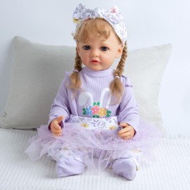 Reborn Baby Doll Clothes 22 Inch Girl Cute Purple Rabbit 4 Piece for 18-22 Reborn Doll Clothes +Headband +Lace-Ed Pants