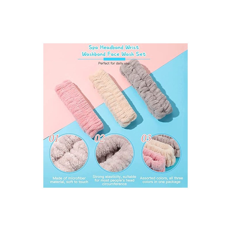 9 Piezas Diadema de Spa Facial, Muñequeras Absorbentes para Lavar