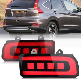 PGTOPONE Smoked LED Rear Bumper Reflectors Fog Brake Tail Light Lamps Compatible with Honda CRV C-RV 2015 2016 EX EX-L Touring Accessories (RED)