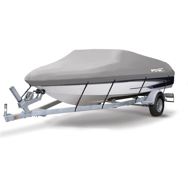 MSC Heavy Duty 600D Marine Grade Polyester Canvas Trailerable Waterproof Boat Cover,Fits V-Hull,Tri-Hull, Runabout Boat Cover (Model A - Length:14'-16' Beam Width: up to 68", Gray)