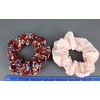 Burgundy floral Pink solid set 2 fabric ponytail holder hair