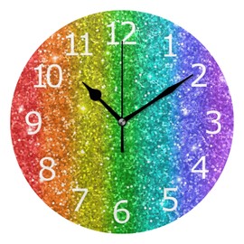 ALAZA Rainbow Glitter Acrylic Painted Silent Non-Ticking Round Wall Clock for Garage Basement Restaurant Workshop Wall