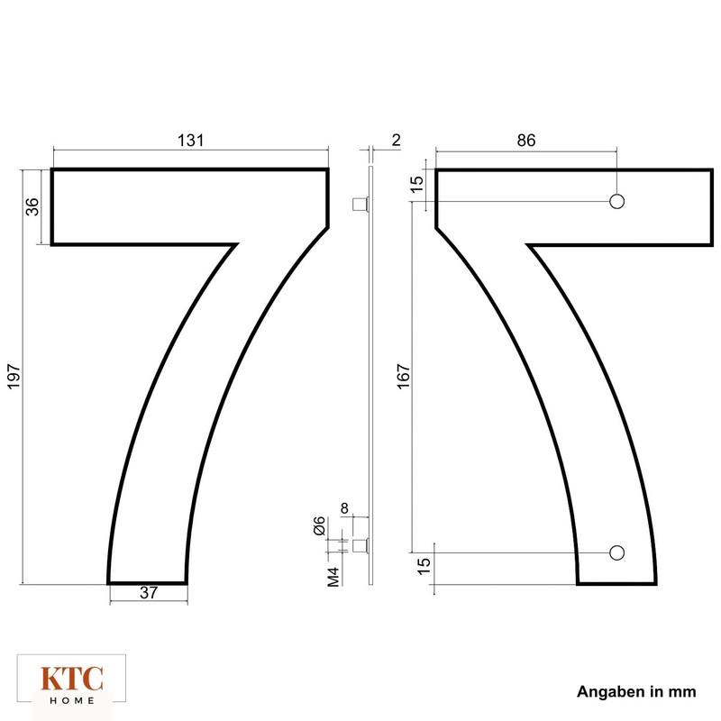KTC-HOME - Premium House Number Anthracite Including Mounting Material -
