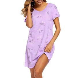 ENJOYNIGHT Women Nighties Short Sleeve Nightshirt Ladies Cotton Blend Soft Nightdress Print Sleepshirt Loungewear (Medium,Bunny)