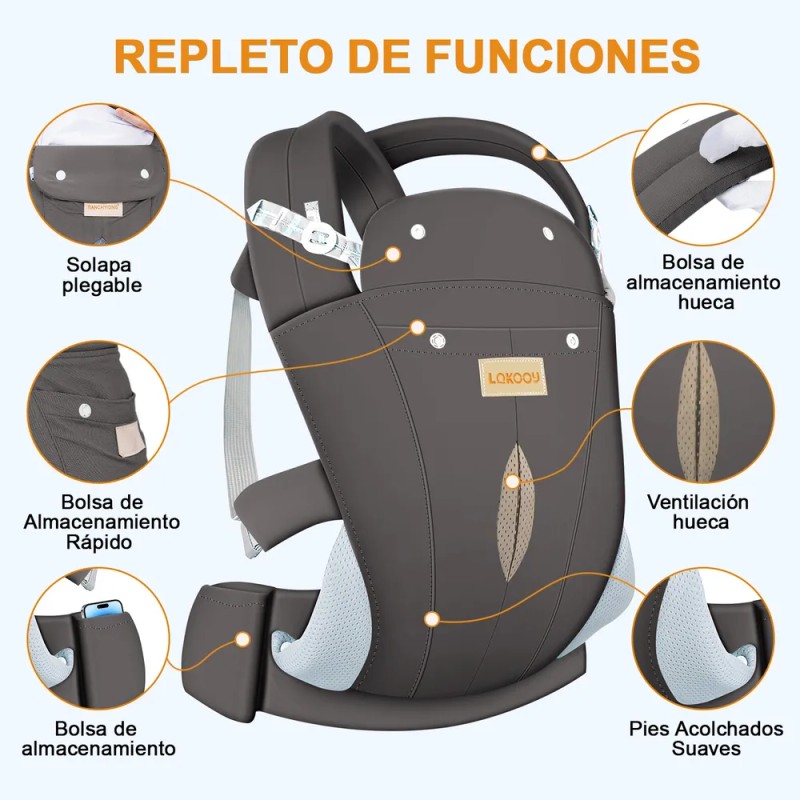 Cangurera Para Bebé Portabebé Ergonómica Multifuncional Nube Gris