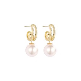 Rose gold coloured C shape pearl colour multi-wear stud drop earrings. Red Bowknot Earring Box included.