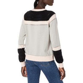 Cable Stitch Women's Colorblock Boxy Pullover Sweater Top - Crewneck Long Sleeve Casual Lightweight Cotton Knitwear (Medium, Multi-Grey)