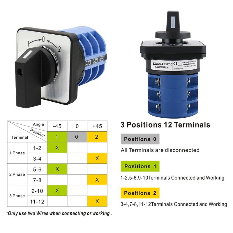 Baomain 40A Momentary Motor Reversing Switch AC 660V 12 Terminal