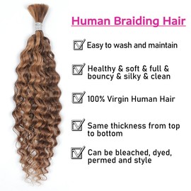 Human Braiding Hair Water Wave for Braiding Wet and Wavy Micro Braiding Human Hair No Weft Human Braiding Hair Extensions for Box Boho Braids 50g with 1Bundles (20inch,4/30#)