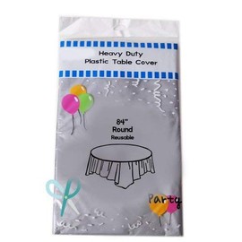 Evershine (4-Pack Heavy Duty Plastic Table Covers Tablecloth (Reusable) (Round 84", Silver)
