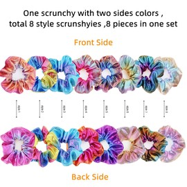 MANJIAMEI 8 Pcs Shiny Metallic Scrunchies for Girls, Double Sided Gradient Colorful Hair Ties Hair Ropes, Holographic Sparkle Women Elastic Hair Bands Hair Bobbles Ponytail Holder Hair Accessories
