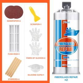Fiberglass Repair Kit, 100ml White Gel Coat Repair Kit for Boats, Marine Fiberglass Resin Kit for Fixing Holes, Chips, Cracks in Boats, Yacht, Surfboard, Acrylic, Porcelain, Ceramic, Fiberglass Filler