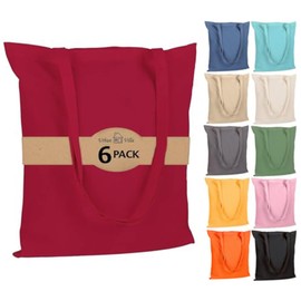 Urban Villa 6 Pack Reusable Grocery Bags 15’’x16’’ with 27’’ long Handle Red Color 100% Cotton Tote Bags Medium Weight Grocery Shopping Cloth Bags Great Choice for Promotion Gift DIY Advertising