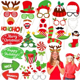 Christmas Party Photo Booth Props, LMSHOWOWO 32 PCS Funny Christmas Photo Booth Props Christmas Selfie Props for Christmas Party Decorations and Christmas Party Supplies