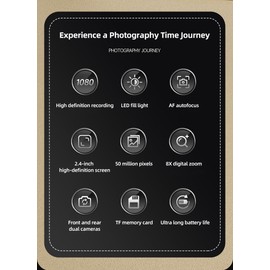 Retro Digital Camera,FHD 4K 48MP CCD Camera,16x Zoom,32GB SD Card,Autofocus,Selfie,Front and Rear Dual Cameras,Take Photos and Videos,Shoot Vlogs,Teenage Camera, Birthday Gifts for Kids