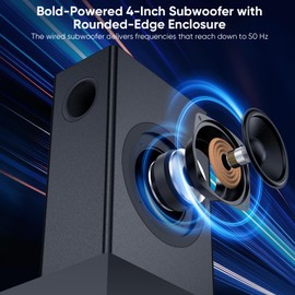 Saiyin Soundbar with 4'' Subwoofers - 70W Rounded-Edge Subwoofer & Compact Soundbar for TV, 2.1 Audio Enhanced Surround Sound System for TV, Bluetooth/Optical/AUX Connection for TV/PC