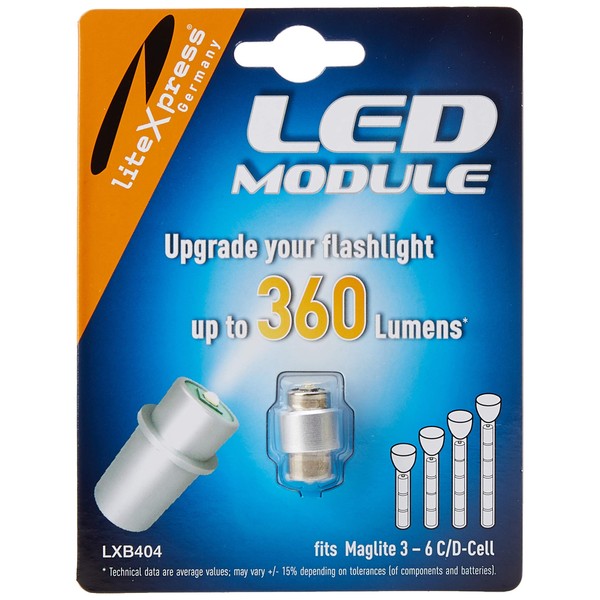 LiteXpress LXB404 LED Upgrade Module, 360 Lumens for 3 - 6 C/D Cell Maglite Torches