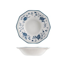 H&H Rose Blue Set of 6 Earthware Decorated Soup Plates, 20 cm
