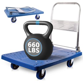 LFGUD Foldable Push Cart Dolly 660 lbs, Capacity Heavy Duty Moving Platform Trucks Hand Cart with 360° Swivel Wheels for Home Garden Warehouse Garage Workshops