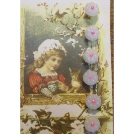 Set of 6 ~ Vintage  3/8" Demi milk glass flower Charm String Glass Buttons~NOS