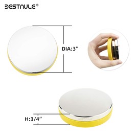 BESTNULE Professional Steel Bench Block, Covered with TPR Soft Plastic at The Bottom, Metal Stamping Table Mirror, Polishing with Chrome Plating for Jewelry Stamping (Dia: 3”, H: 3/4”) (Yellow Base)