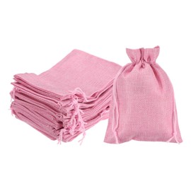 HARFINGTON 25Pcs Burlap Gift Bags with Drawstring 5" x 7" Linen Sacks Jewelry Gift Pouches for Wedding Birthday Party Christmas Favors DIY Craft, Pink