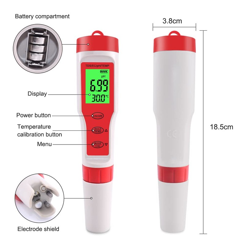 4 in 1 PH Meter Gomass 0.01 High Accuracy ph
