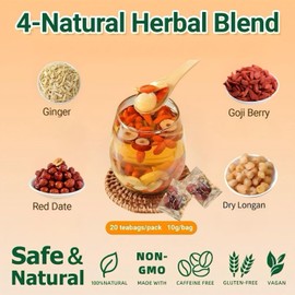 Eastrue Ginger Jujube Tea for Women-Traditional Chinese Herbal Tea Blend Ginger Root,Red Dates,Goji Berry,Longan, Sweet & Spicy,Caffeine Free Tea,Organic,Non-GMO,100% Natural (200g/20Bags)