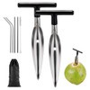 2 Pack Coconut Opener Tool Set with 4 Reusable Straws & Brush, Food Grade Stainless Steel Coco Nut Bottle Opener for Young Thai Green Fresh Coconut Water, Safe and Convenient Coco Drill Punch Tool