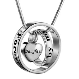 Cremation Jewelry No Longer by My Side, Forever in My Heart Carved Locket Cremation Urn Memorial Necklace Keepsake Urn Pendant for Dad (Daughter)