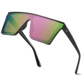 aisswzber Square Oversized Sunglasses for Women and Men Fashion Flat Top Goggle Siamese Lens