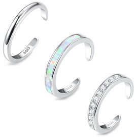 Thunaraz Toe Rings 925 Sterling Silver Toe Rings for Women CZ Band Opal Toe Rings Adjustable Toe Rings Summer Beach Open Toe Rings Foot Jewelry