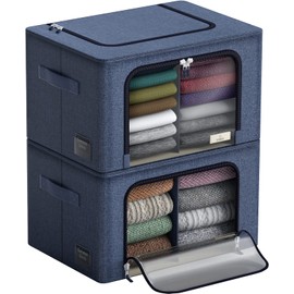 Sorbus Storage Bins with Divided Interior - Large Stackable & Foldable Organizer Containers with Metal Frame, Oxford Fabric, Large Window & Carry Handles - Organization for Bedroom, Linens & Clothes