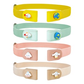 Kawuwa 4 Pieces Buckle Free Stretch Belt Comfortable Invisible Elastic Belt Adjustable Belt (Rockdog Series)