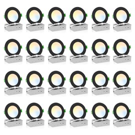 ALUSSO LIGHTING 24 Pack 4 Inch 5CCT Ultra-Thin LED Recessed Ceiling Light with Junction Box, 2700K-5000K Selectable, 9W 750LM Dimmable Canless Wafer Downlight, Damp Rated -ETL&FCC (Black)