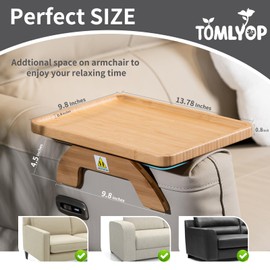 Couch Arm Table,Natural Bamboo Armrest Tray Table for Couch,for Drinks,Snacks,Eating,Remote,Control of The Sofa Arm Tray (Natural Colors)