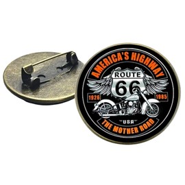CUSTOMprivé, Route 66 Pin Badge Biker Triker with Custom Harley Type Motorcycle - Comes in Velvet Gift Box, 22 mm x 22 mm, Metal