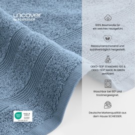 Uncover by Schiesser Brooklyn Bath Towel, Set of 2, Bath Towel Made of 100% Cotton, Oeko-Tex, Soft, Absorbent, Quick-Drying, 70 x 140 cm, Light Blue