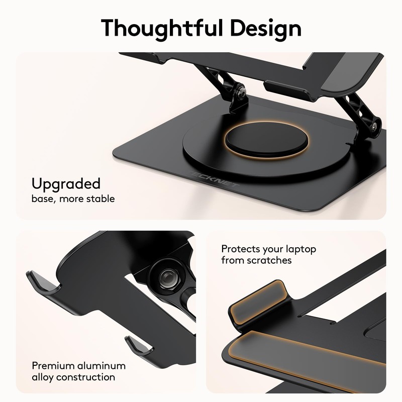 TECKNET Laptop Stand for Desk, 360 Rotating Base, Ergonomic Foldable