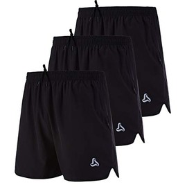 SILKWORLD Men's Running Stretch Quick Dry Shorts with Zipper Pockets(Pack of 2,3) (Black#3 (Pack of 3)-New, Medium)