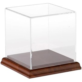 Plymor Small Acrylic Display Case with Hardwood Base, 4" x 4" x 4"