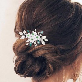 Ushiny Flower Bride Wedding Hair Clip Silver Pearl Hair Accessories Crystal Bridal Hair Claw for Women and Girls