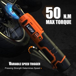LUFF Cordless Electric Ratchet Wrench Kit, 3/8" 12V Power Ratchet Tool Set, 50N.m Variable Speed Trigger with 2 2000mAh Lithium-Ion Batteries, Fast Charge, 11 Sockets