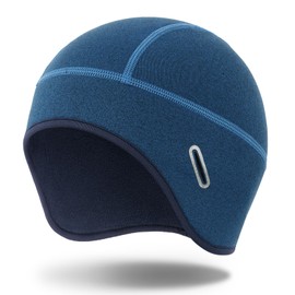 MELASA Winter Helmet Liner Skull Cap for Men Women, Fleece Lined Warm Cycling Cap with Glasses Holes, Thermal Hat Beanie for Running Cycling Motorcycle(Blue)
