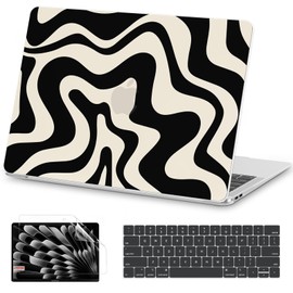 AKIT Compatible with MacBook Pro 13 inch Case M2 A2338 2025-2016 M1 A2251 A2289 A2159 A1989 A1708 A1706, Unique Pattern Plastic Laptop Hrad Shell Case&Keyboard Cover&Screen Protector Film, Black Wave