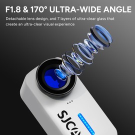 SJCAM C110+ Magnetic Combo, 4K Pocket Action Camera, 170° FOV, 6-Axis Stabilization, Mini Body Cam, Waterproof, Wearable, Portable POV, Built-in Spkr & Mic for Vlogging, with Helmet Mount Kits, White