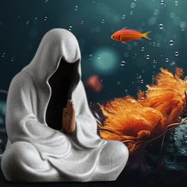 livelyfish Asian Aquarium Buddah Decor Japanese Buddhist Statue Meditation Figurine Zen Buddha Sculpture for Garden Fish Tank Home Decorations