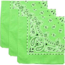 Trainmen Paisley Bandanas Head Scarf Do-rag 100% Cotton Bandanna Head Cover 22" x 22", 3 Pack, Lime Green